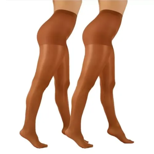 2 Pack Ladie's 30 Denier ULTRA GLOSSY OPAQUE TIGHTS Black Shimmer Mocca Grey fit up to 36-42 inch Hip/One Size