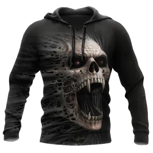 3D All Over Print Skull Hoodie, Sublimation Skull On Hoodies Black Skull Hoodies