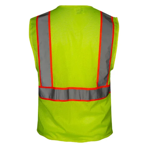 586ETLM Economy Hi-Vis Lime Safety Vest: Zip Mesh Contrasting Tape: ANSI 2