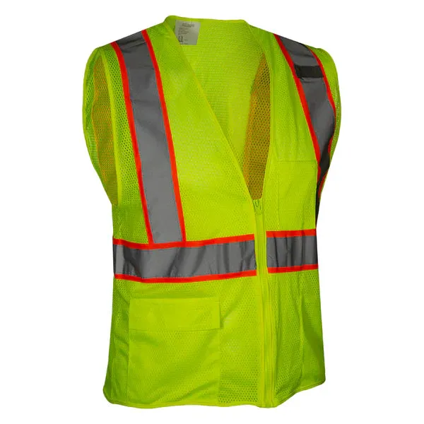 586ETLM Economy Hi-Vis Lime Safety Vest: Zip Mesh Contrasting Tape: ANSI 2