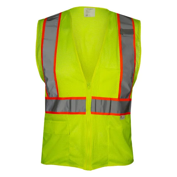 586ETLM Economy Hi-Vis Lime Safety Vest: Zip Mesh Contrasting Tape: ANSI 2