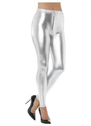 80's Silver Metallic Disco Leggings