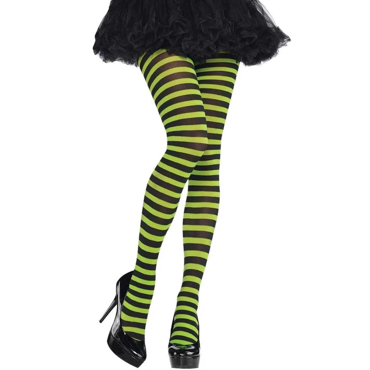 Adult Green & Black Striped Tights Standard