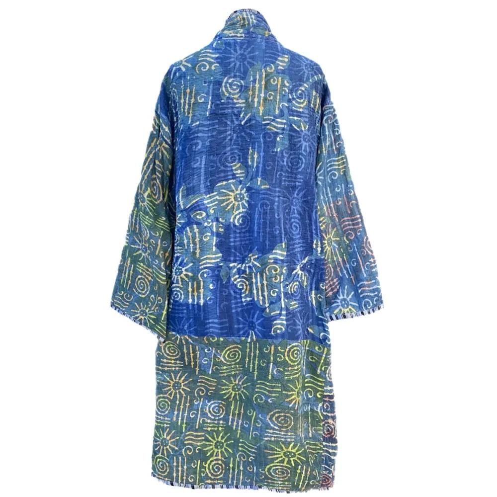 Aesha Indigo Cotton Vintage Quilted Kantha Coat One of a Kind