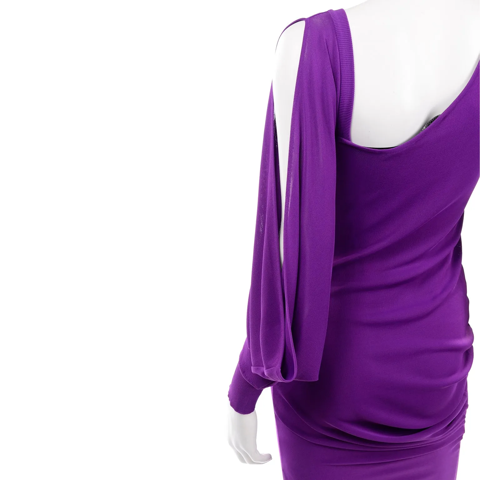 Alexander McQueen Purple Stretch Dress w/ Asymmetrical Neckline & Split Sleeves