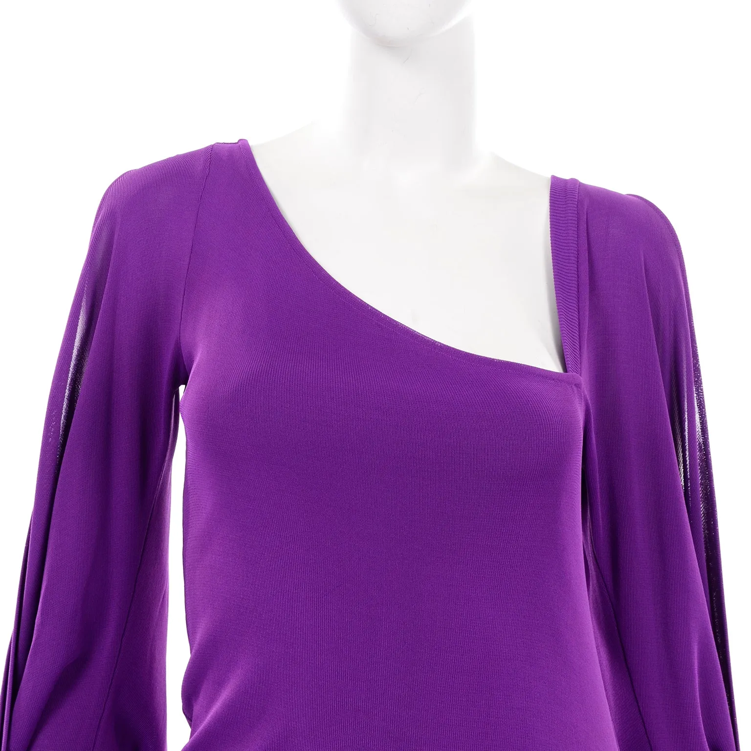 Alexander McQueen Purple Stretch Dress w/ Asymmetrical Neckline & Split Sleeves