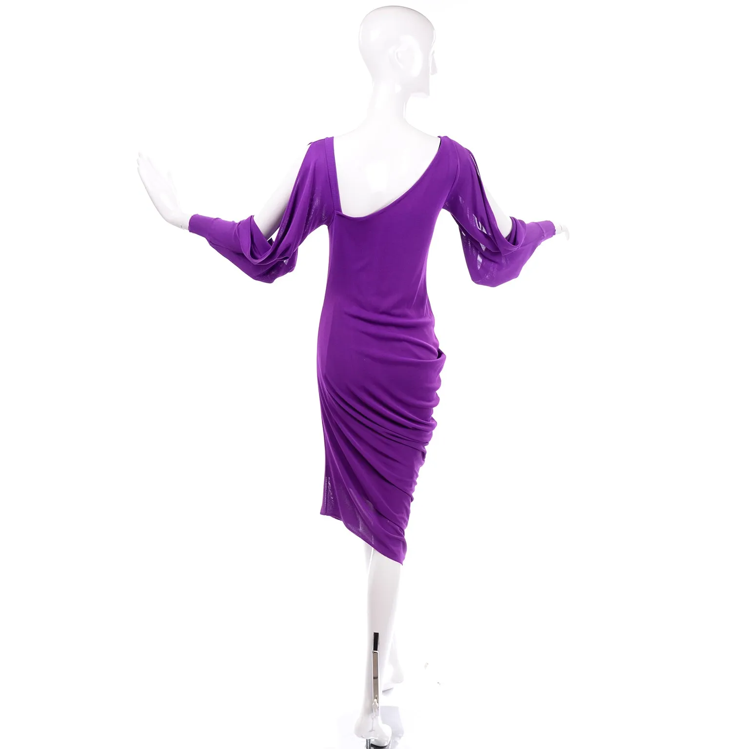 Alexander McQueen Purple Stretch Dress w/ Asymmetrical Neckline & Split Sleeves