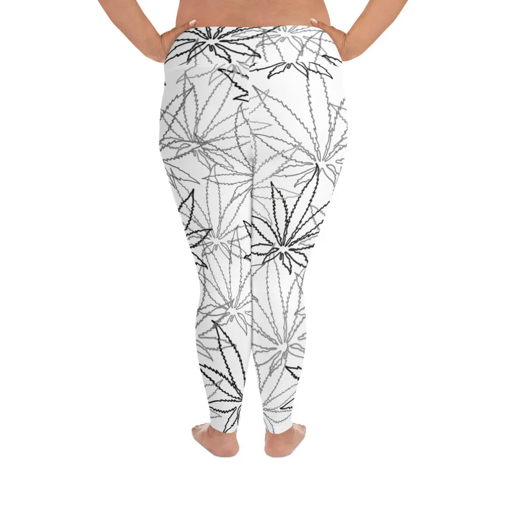 All-Over Print Plus Size Silver Leaf E4SO Leggings