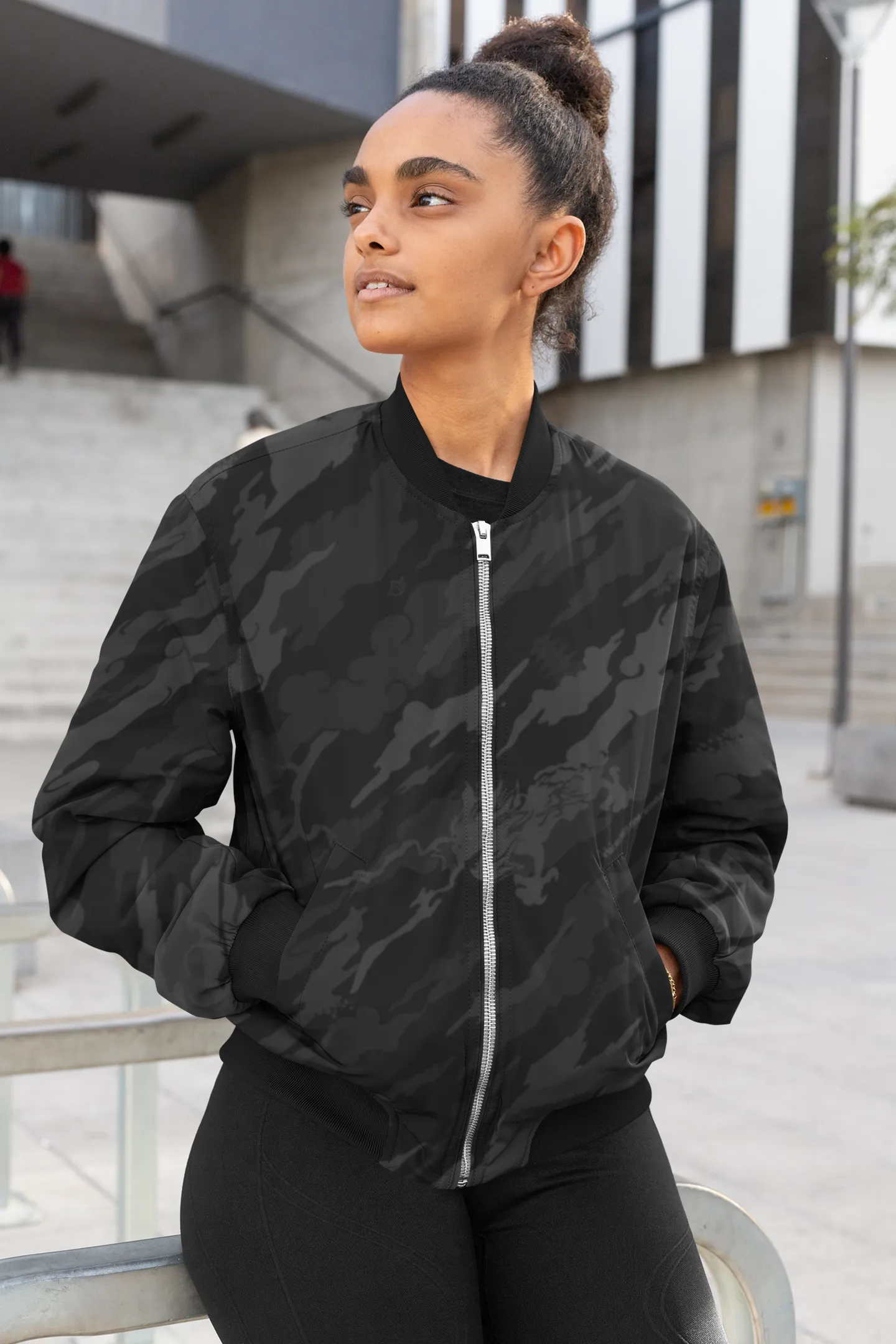 Alpine Black Retro Female Bomber Jacket