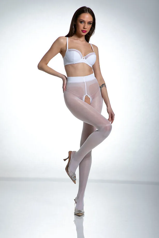 Amour Hip Gloss Open Gusset Tights 20 Denier - White