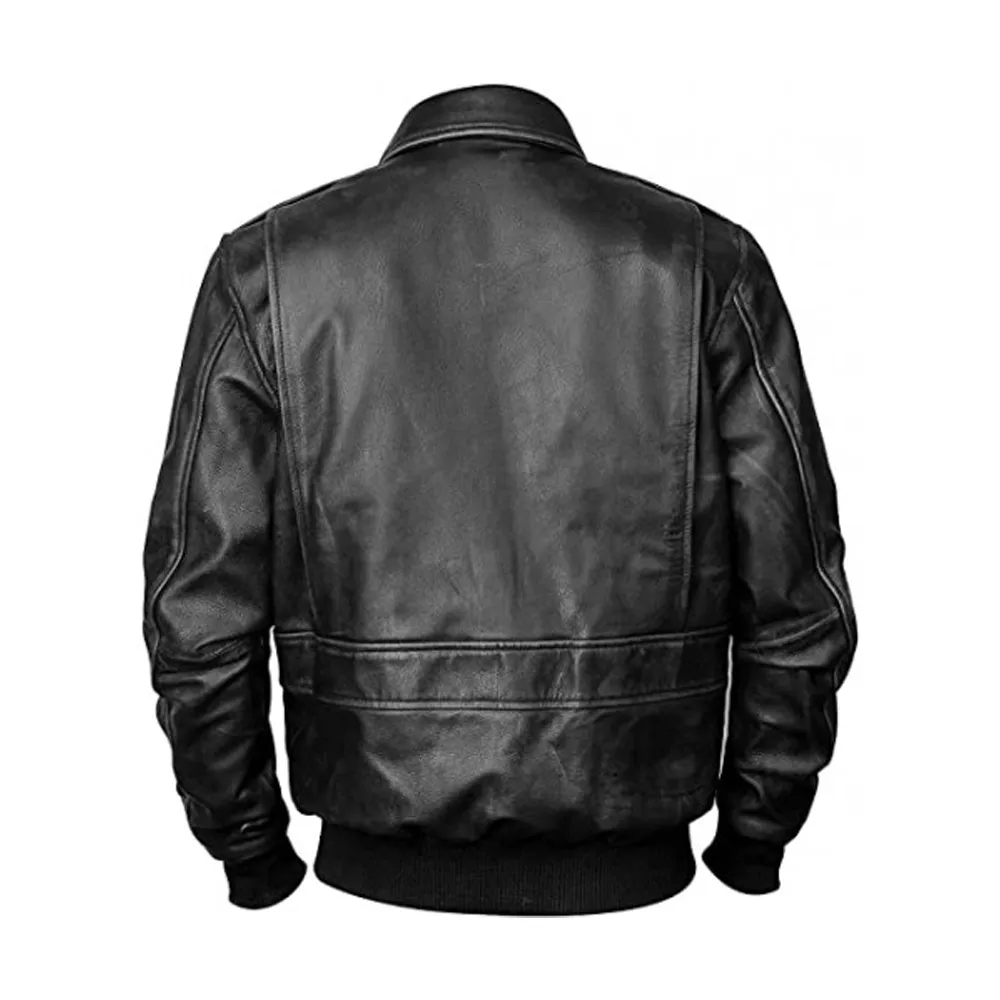 Aviator Distressed Black Leather Airforce Bomber Jacket