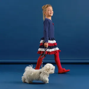 AW20 Tutto Piccolo Girls Navy Blue, Red & Cream Dress & Tights Set 9415