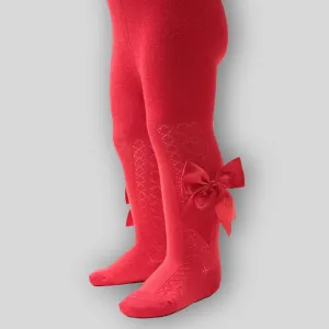 Baby Girls Red Tights with Satin Bow