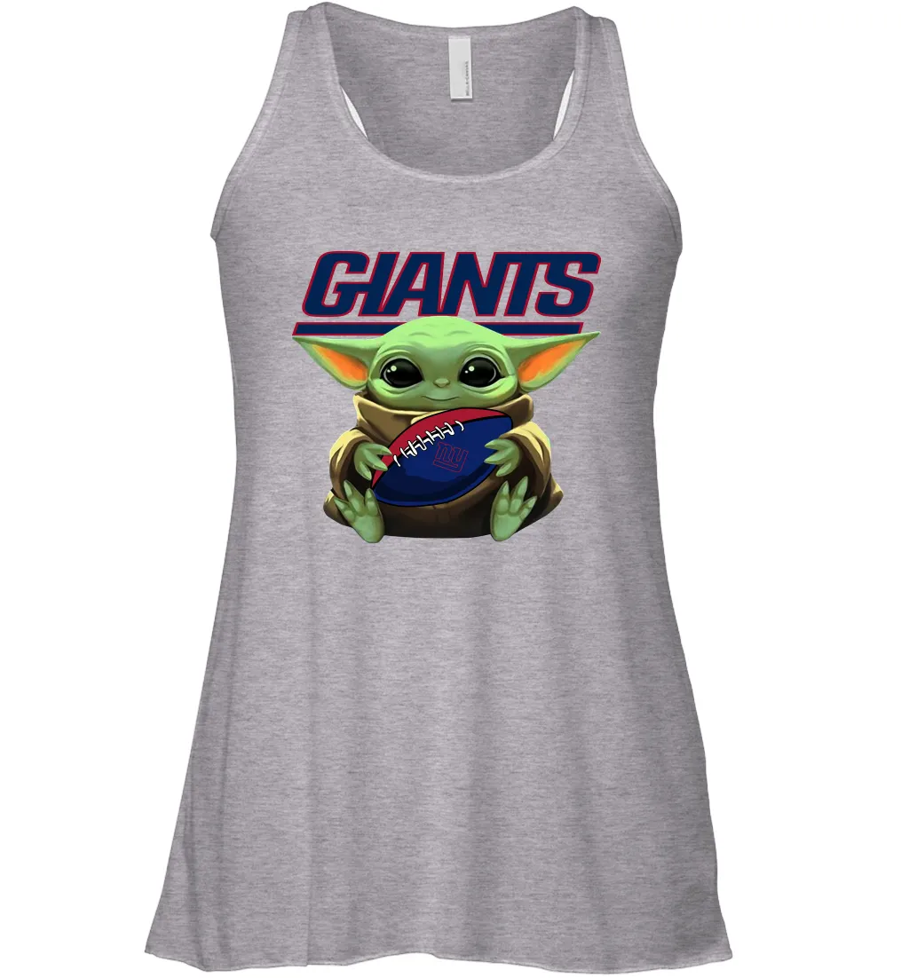 Baby Yoda Loves The New York Giants Star Wars Baby Yoda Hugs Giants NFL Womens Racerback Tank Top