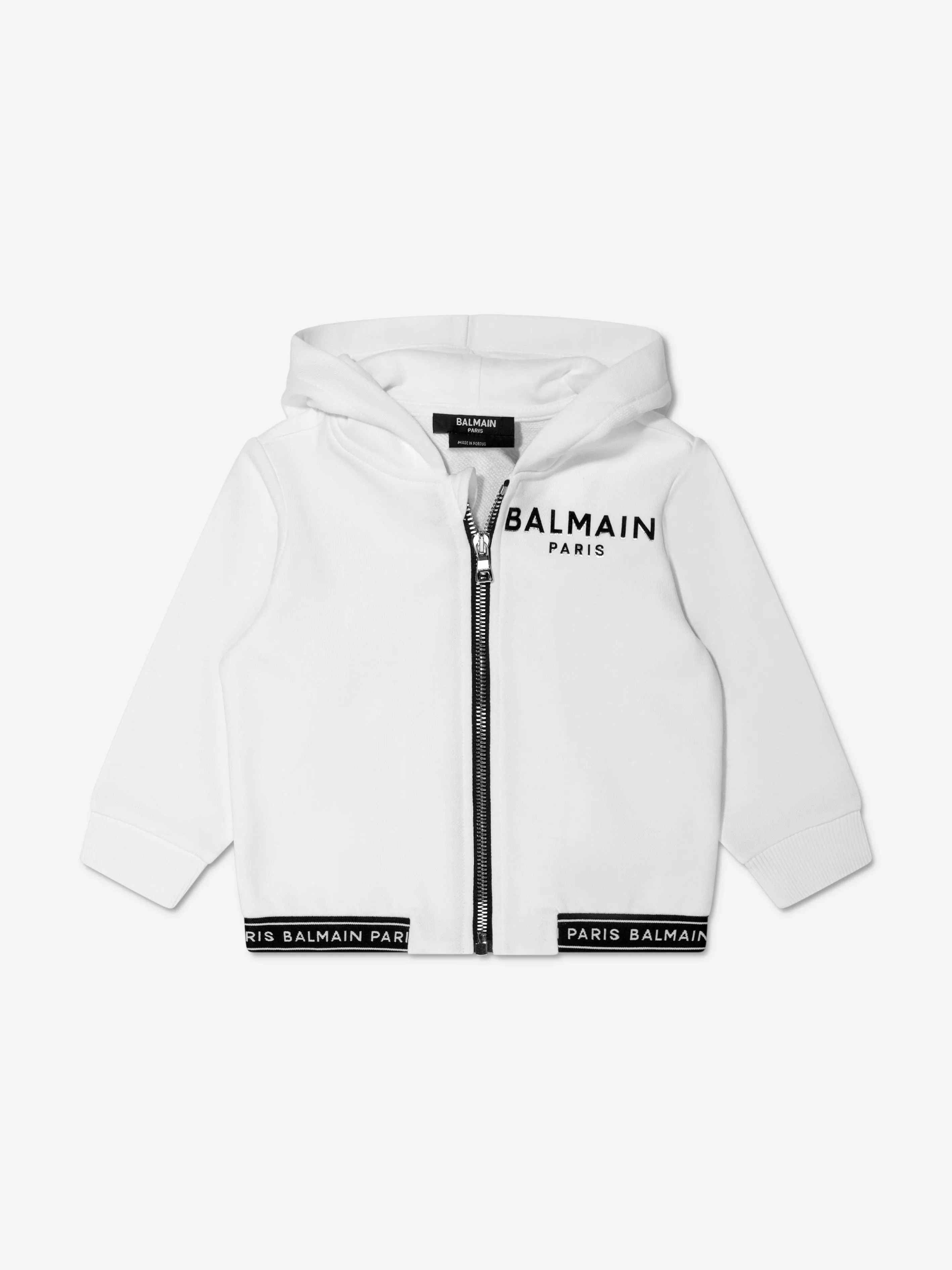 Balmain Baby Logo Zip Up Hoodie in White