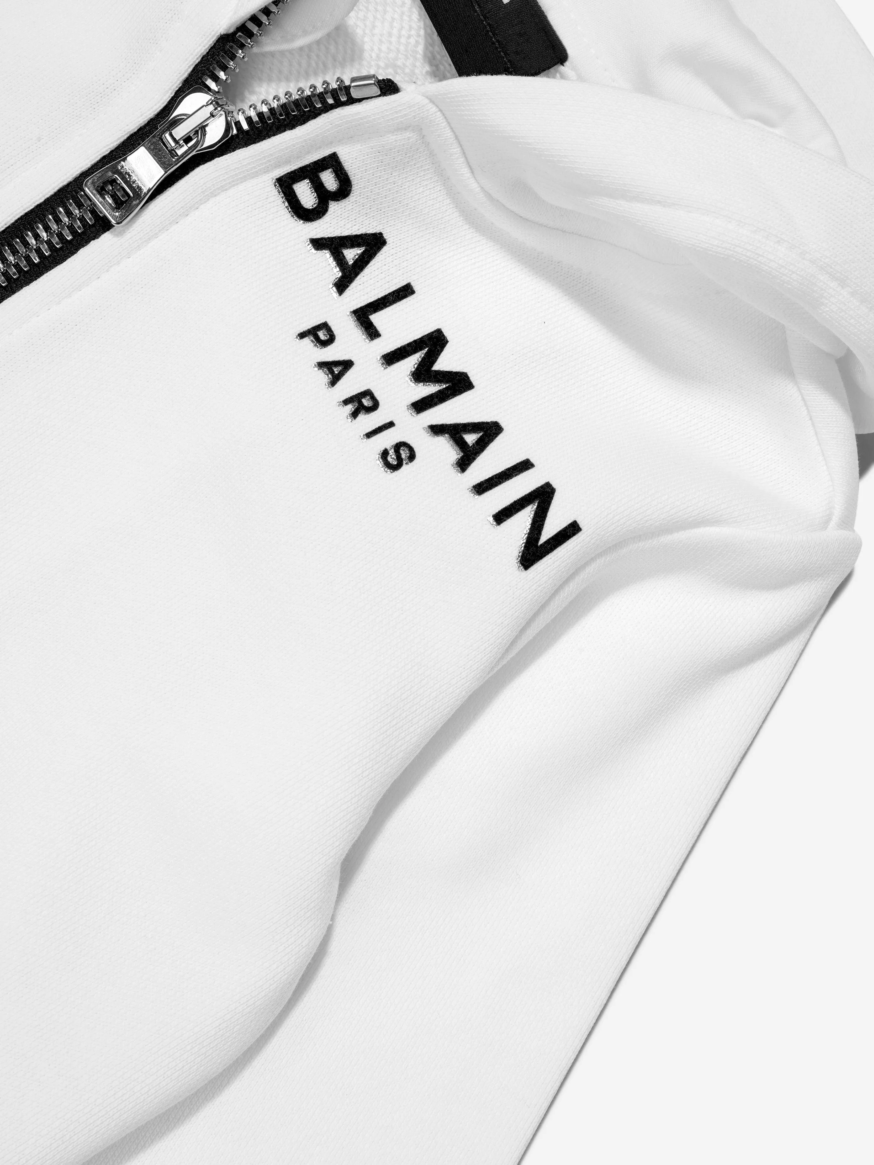 Balmain Baby Logo Zip Up Hoodie in White