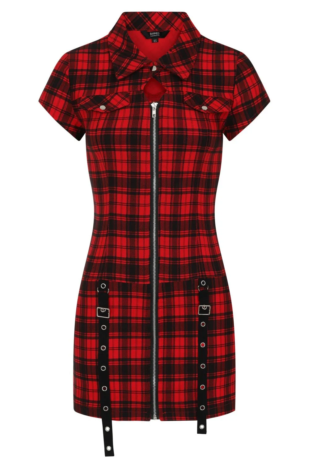 Banned Tartan Nights Mini Dress in Red Tartan