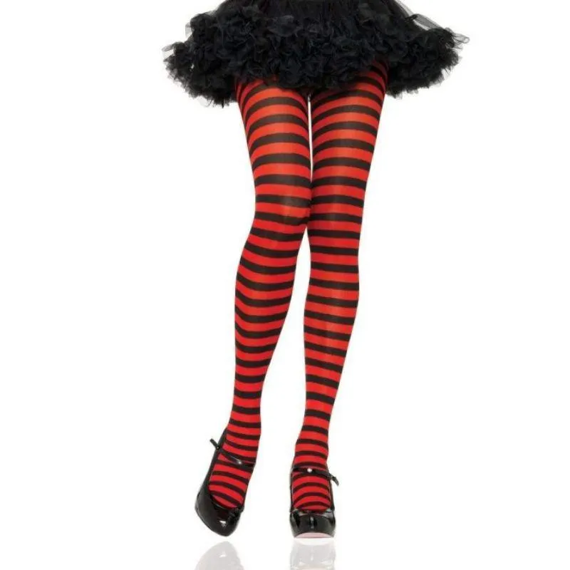 Black & Red Stripe Nylon Tights - 3X - 4X