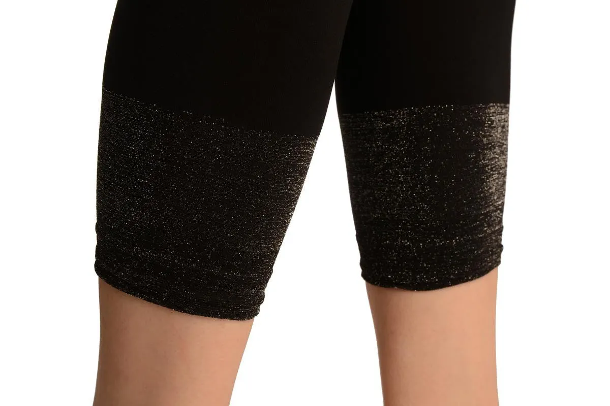 Black Cropped Tights With Silver Lurex