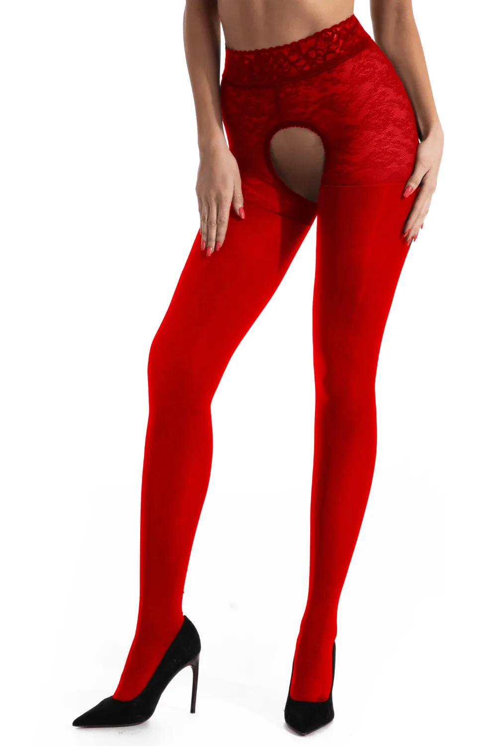 Black Diamond Open Crotch Tights Red 60/30 Denier