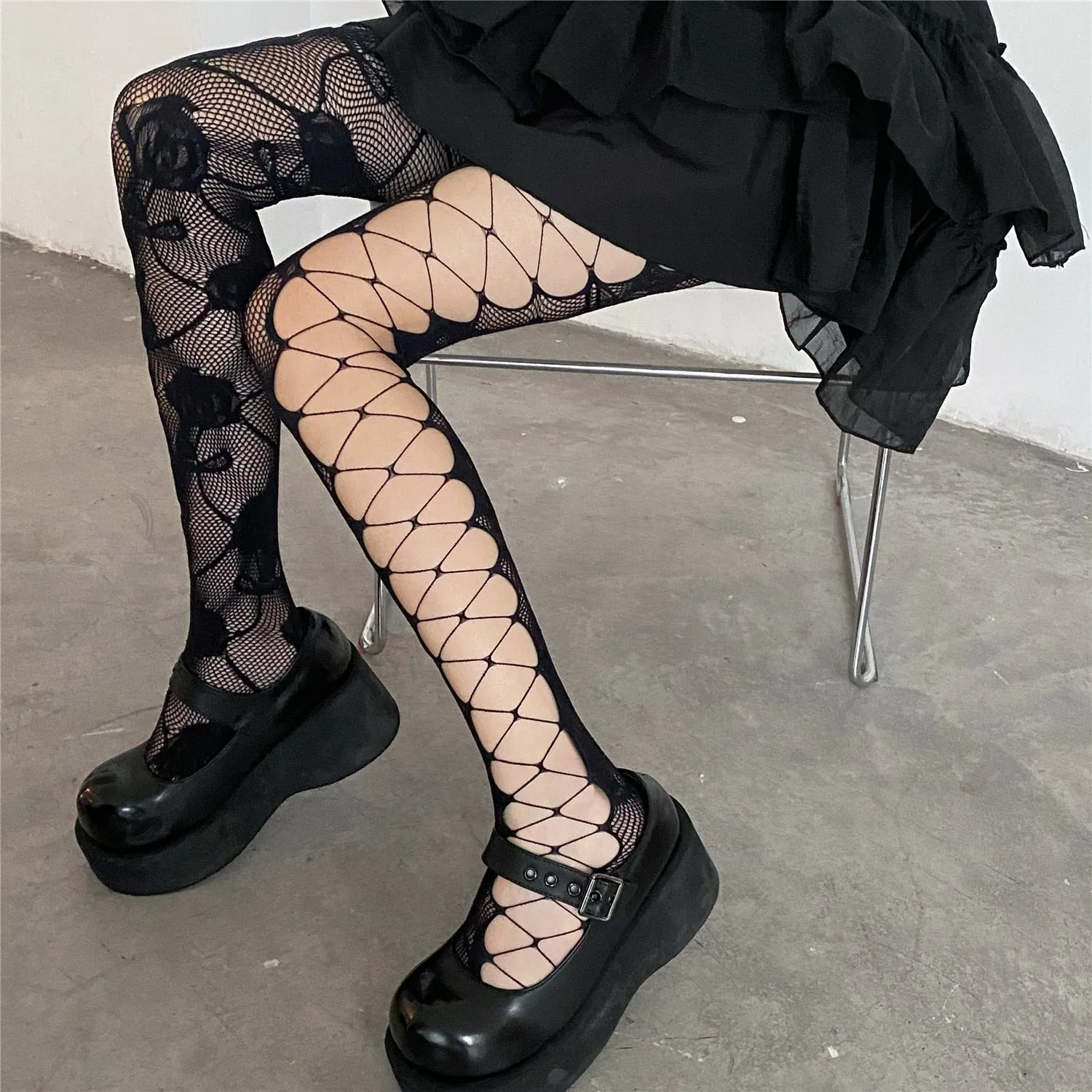 Black Gothic Flower Tights