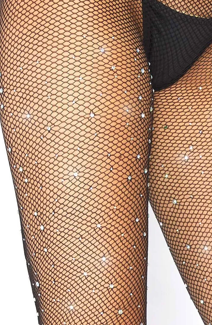 Black micro fishnet tights with rhinestones