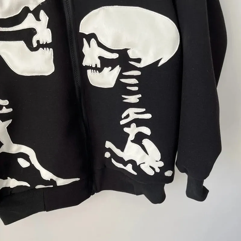 Black Patchwork Skull Zipper Jacket