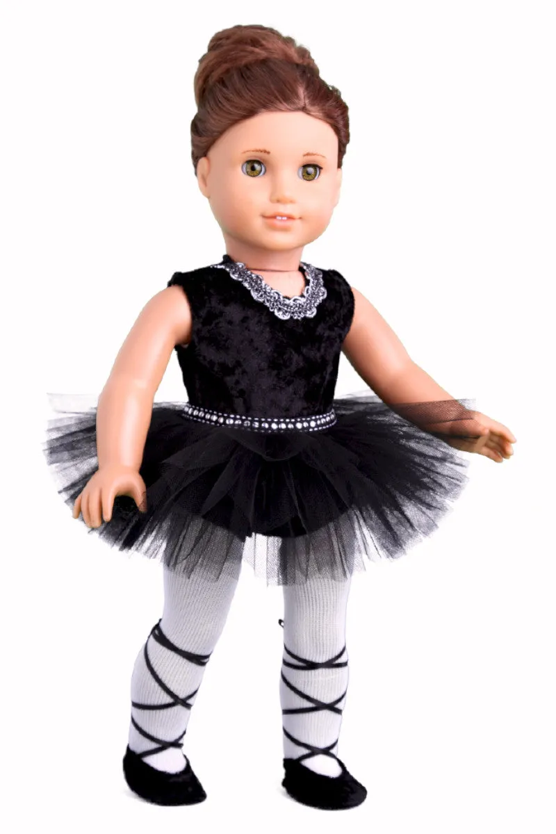 Black Swan - Ballerina Outfit for 18 inch Doll - Leotard, Tutu, Tights and Ballet Shoes