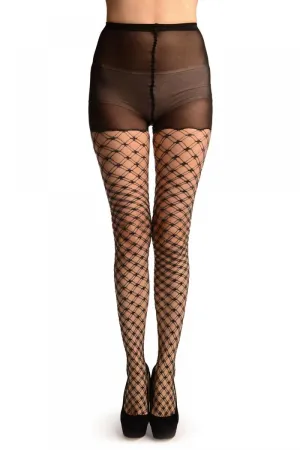 Black With Silver Lurex Luxurious Duble Mesh Fishnet Tights