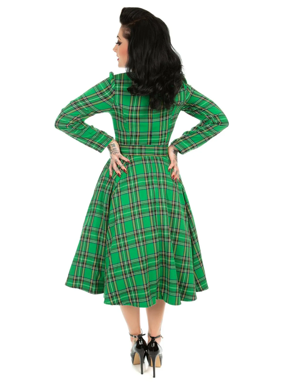 Bold Green Tartan Vintage Style Swing Dress