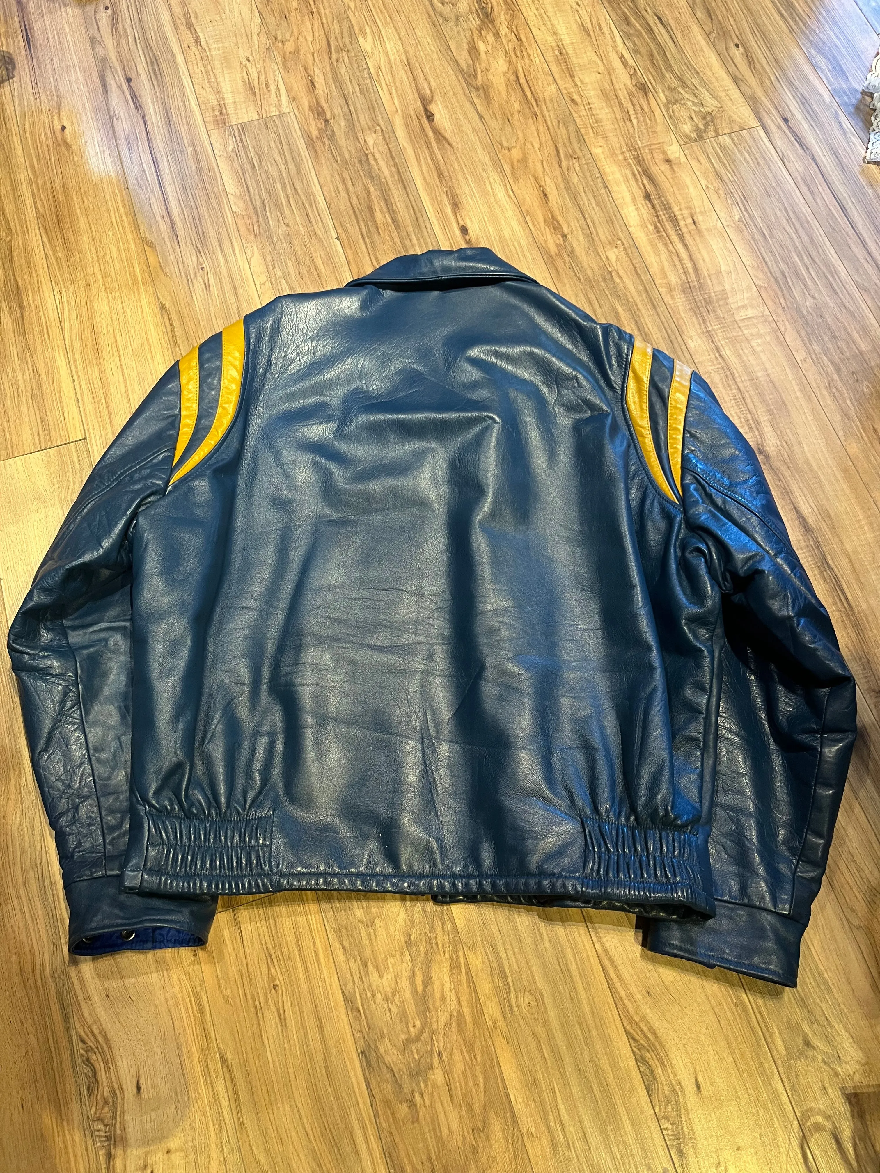 Bonwitt of Winnipeg Blue and Yellow Leather Varsity Jacket, Made in Canada, Size XL SOLD