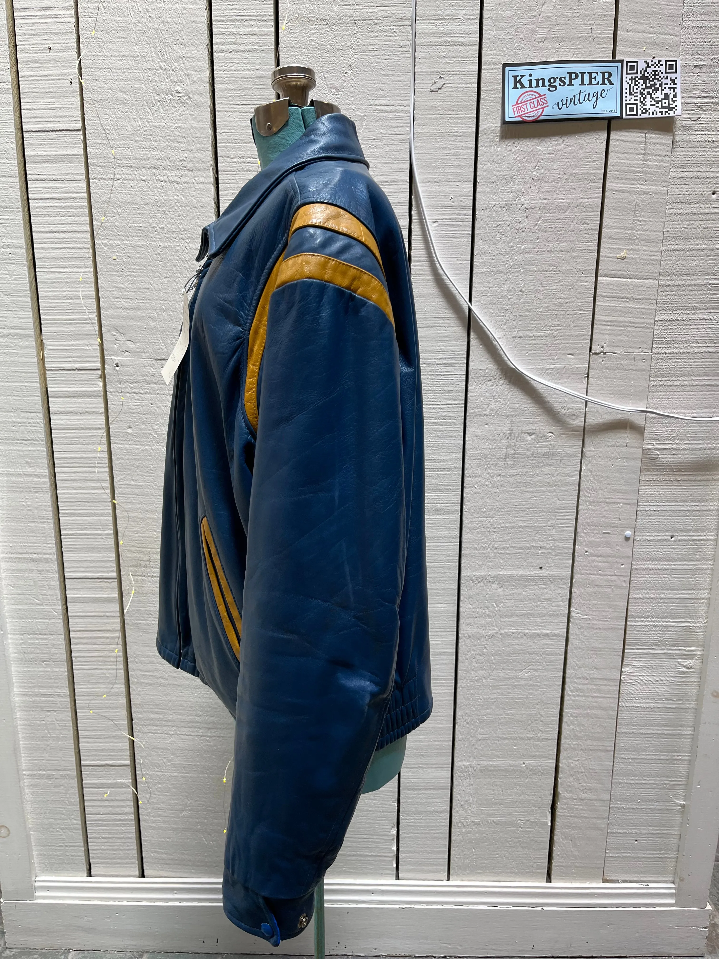 Bonwitt of Winnipeg Blue and Yellow Leather Varsity Jacket, Made in Canada, Size XL SOLD