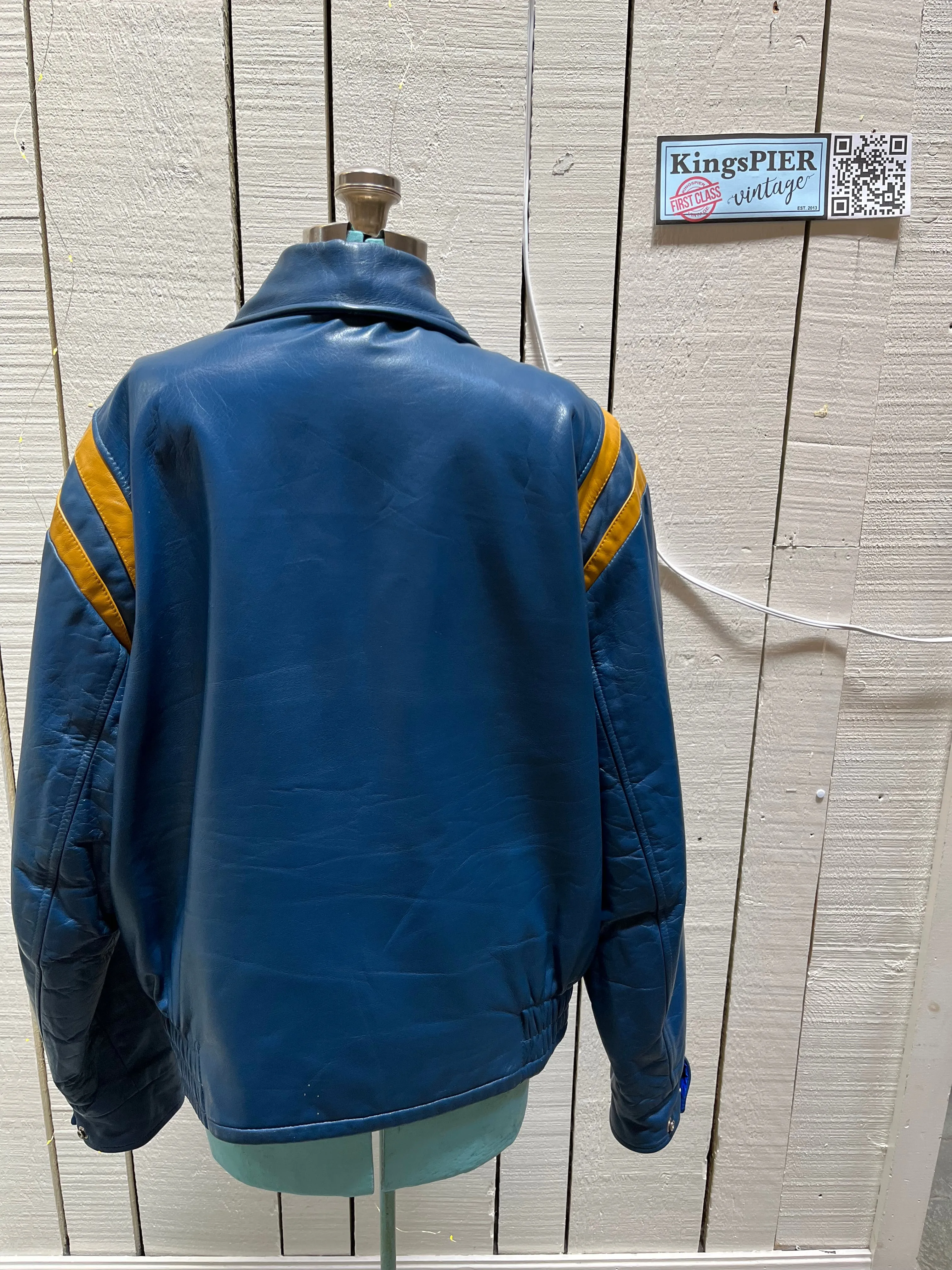 Bonwitt of Winnipeg Blue and Yellow Leather Varsity Jacket, Made in Canada, Size XL SOLD