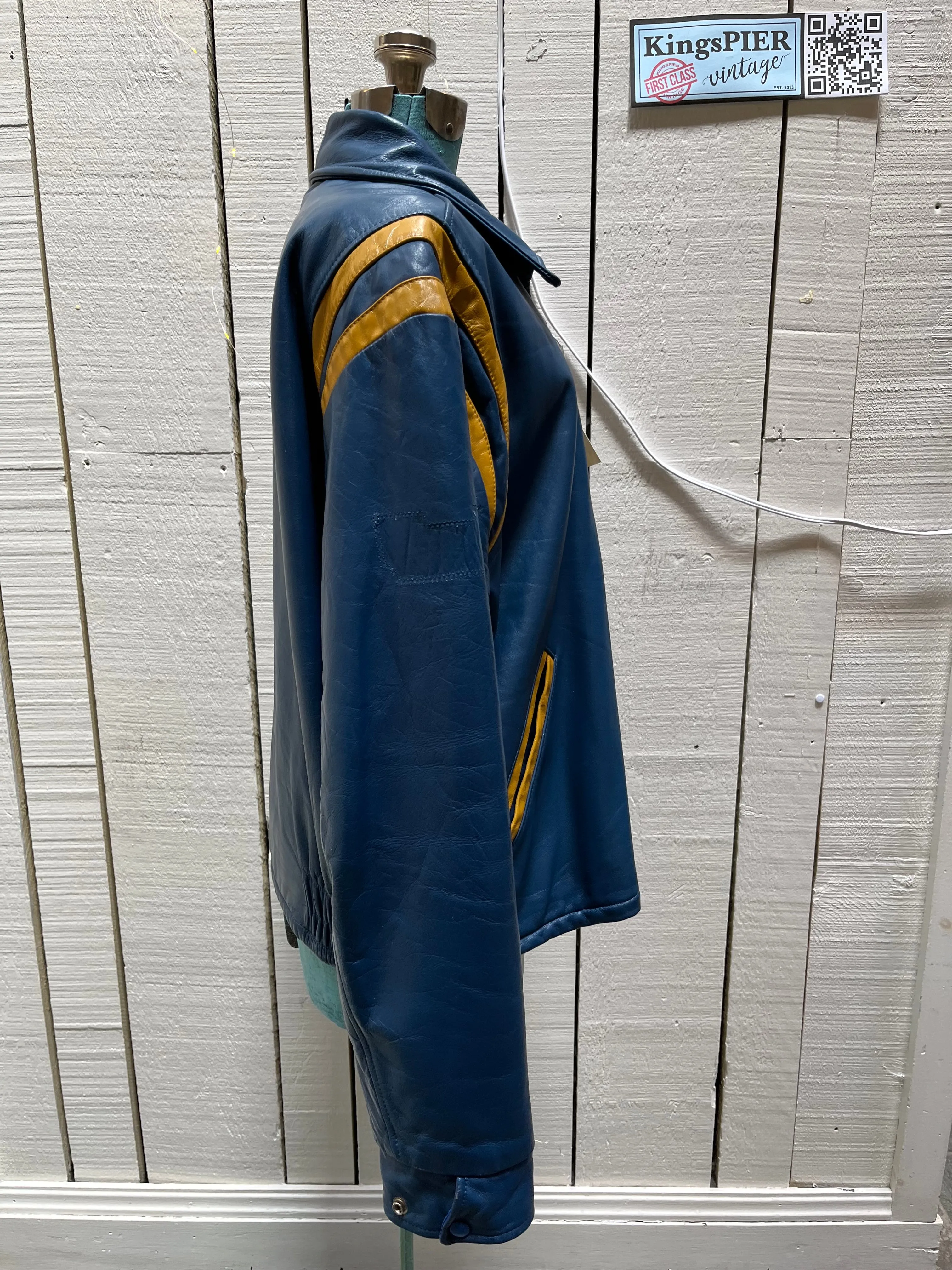 Bonwitt of Winnipeg Blue and Yellow Leather Varsity Jacket, Made in Canada, Size XL SOLD