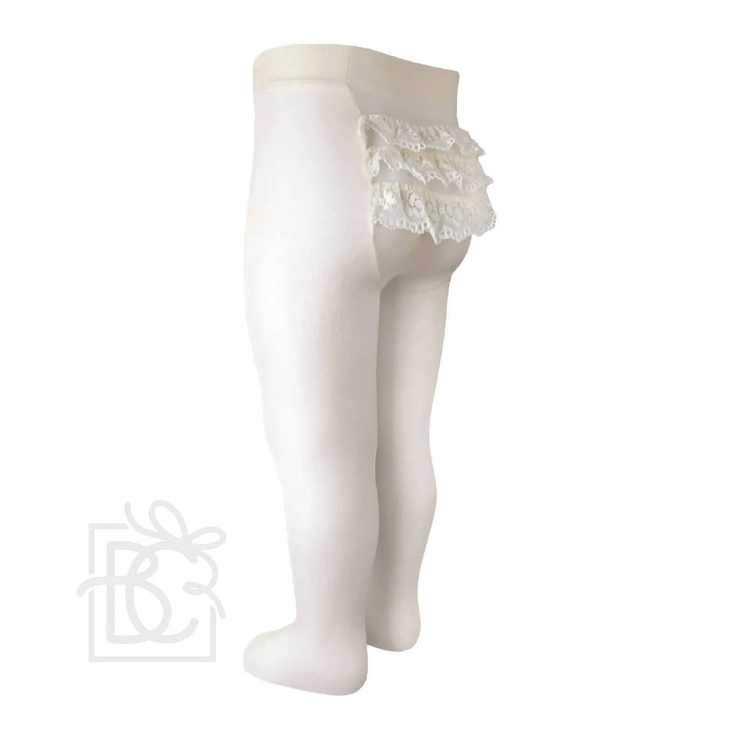 Bottom Lace Microfiber Tights- Ivory