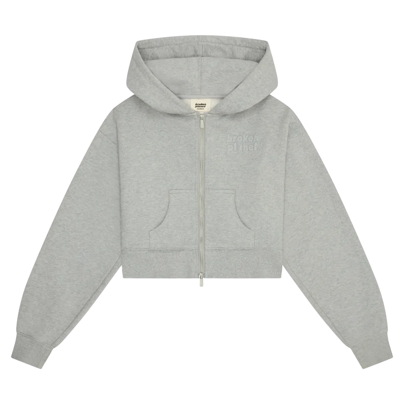 Broken Planet Basics Cropped Zip Up Hoodie - Heather Grey