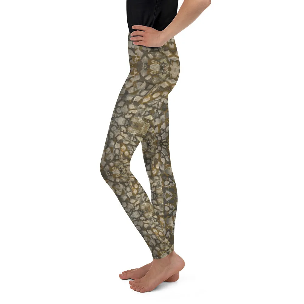 Brown and SIlver Stone Path  Youth Leggings,Girls and Boys Matching Family Outfits