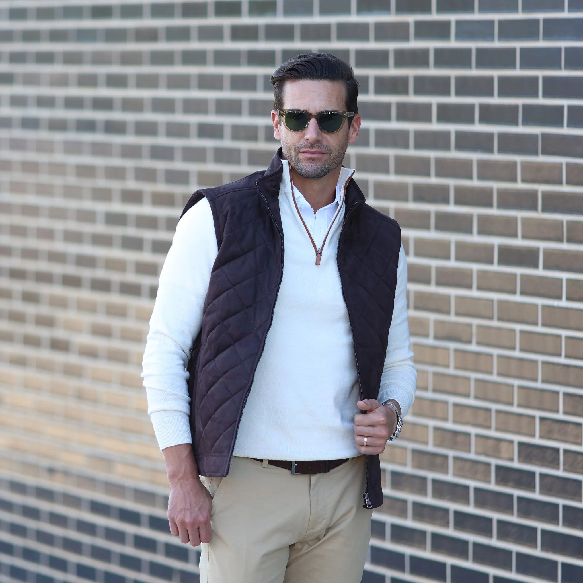 Brown Tech Suede Cambridge Quilted Vest