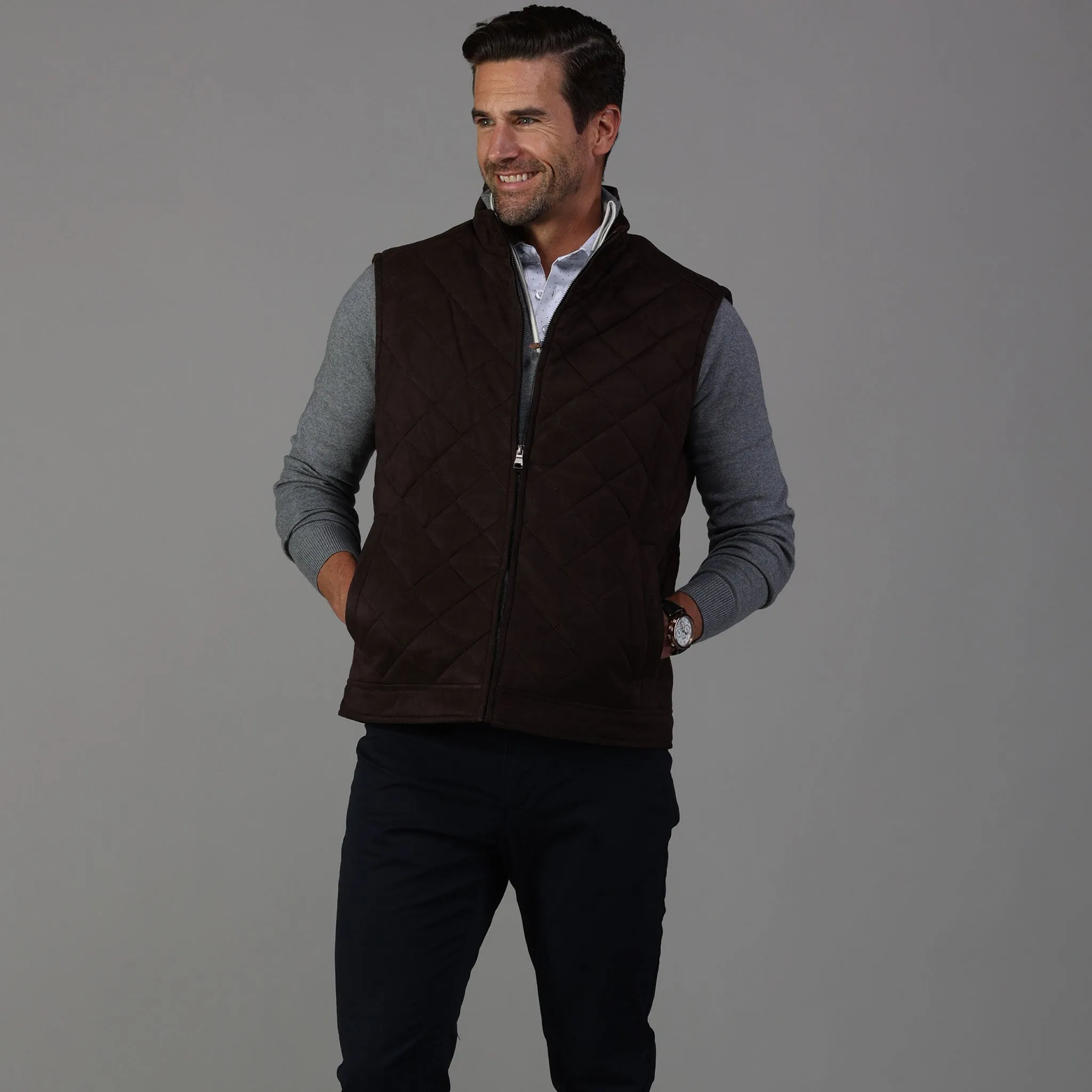 Brown Tech Suede Cambridge Quilted Vest