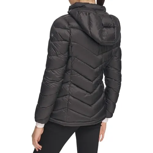 Calvin Klein Women's Light-weight Hooded Puffer Jacket, Black, X-Small