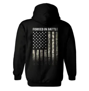 Camouflage American Flag | Forged In Battle Patriotic Hoodie | American Flag | Unisex Hoodie