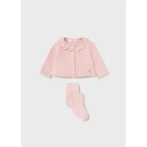 Cardigan & Tights Set- Baby Rose