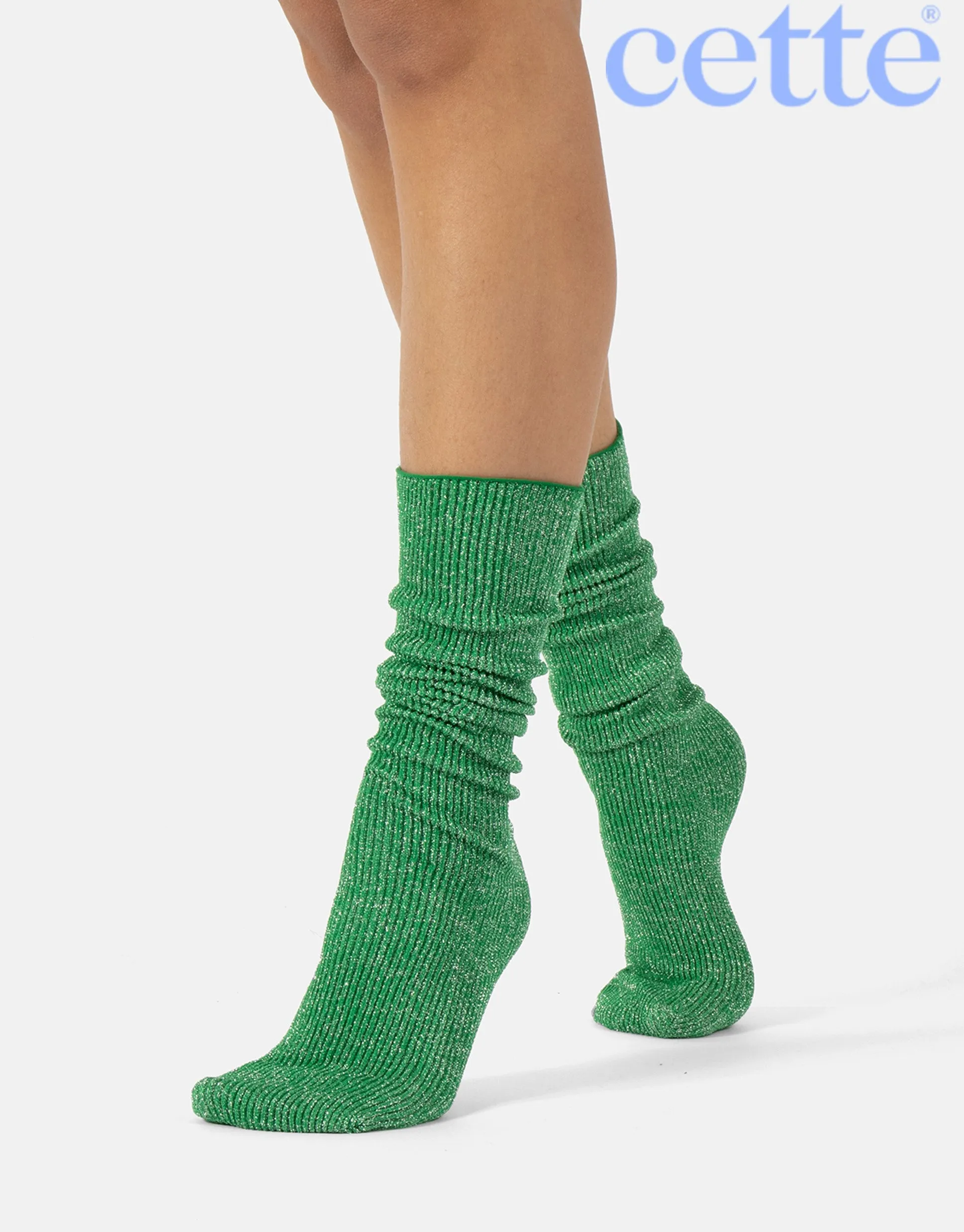 Cette Glitter Ribbed Socks Green 278-12