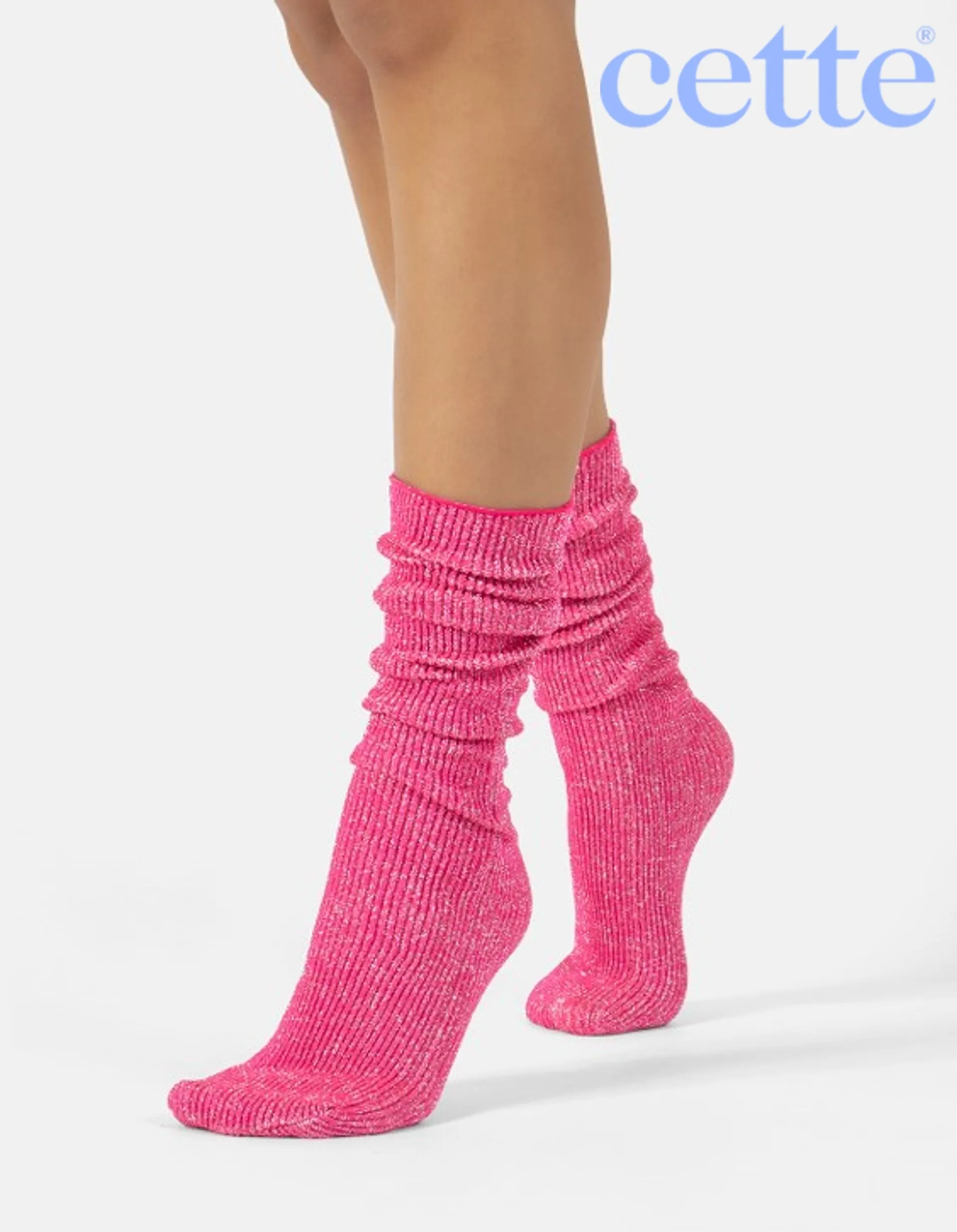 Cette Glitter Ribbed Socks Pink 278-12