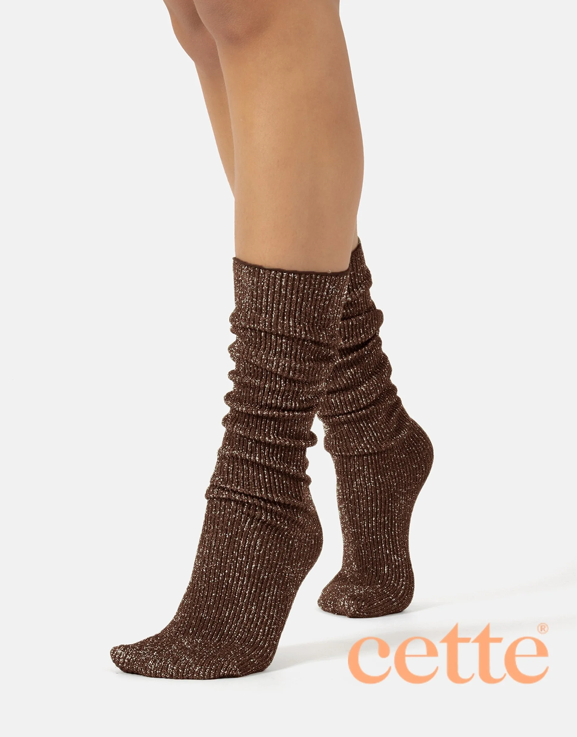 Cette Glitter Ribbed Socks Walnut 278-296