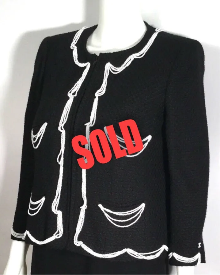 Chanel 03P Spring Black Pearl Scallop Trim wool Cardigan Jacket FR 38 US 4