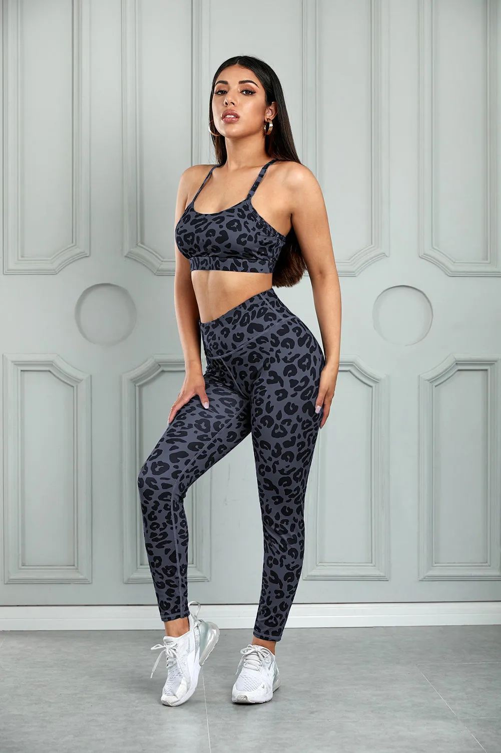 Charcoal Leopard Sports Bra and Legging Set