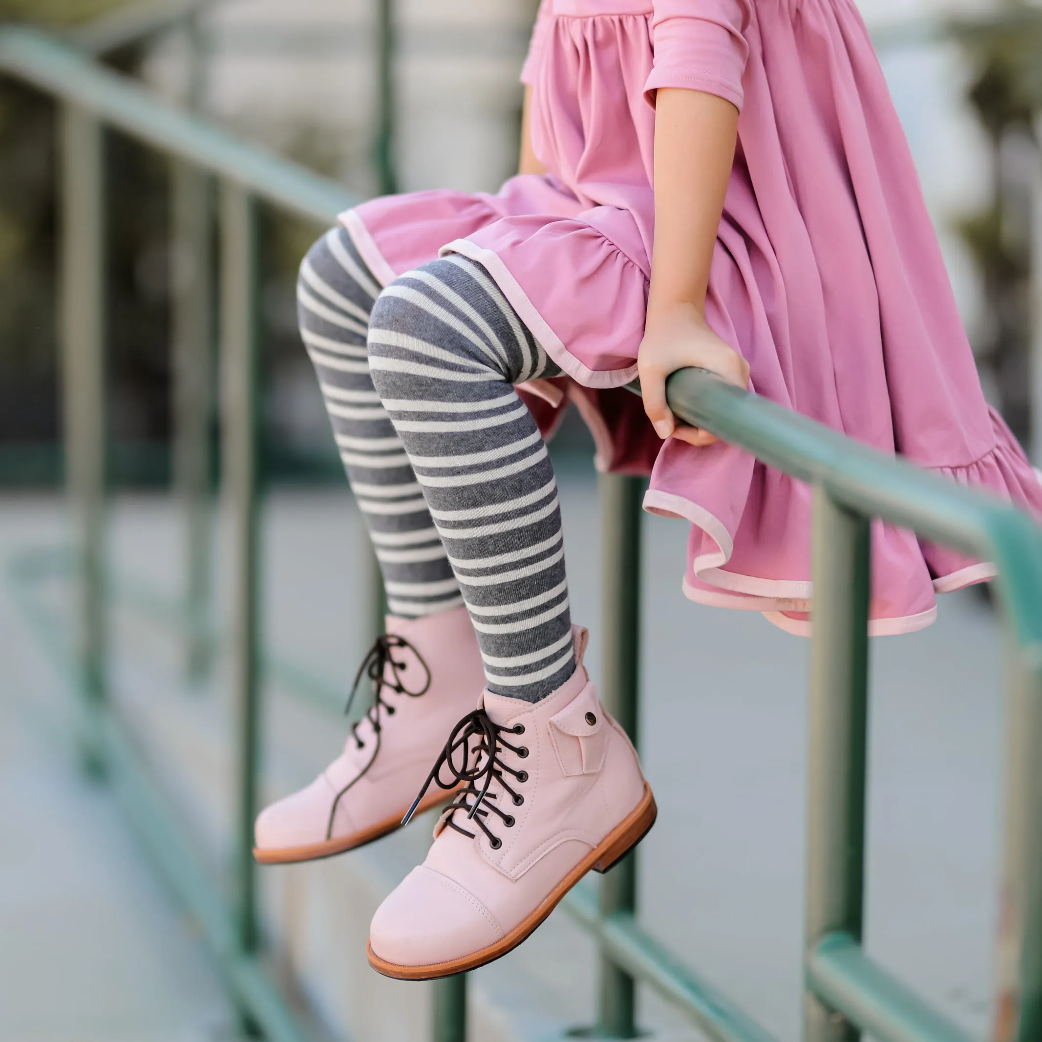 Charcoal Striped Knit Tights