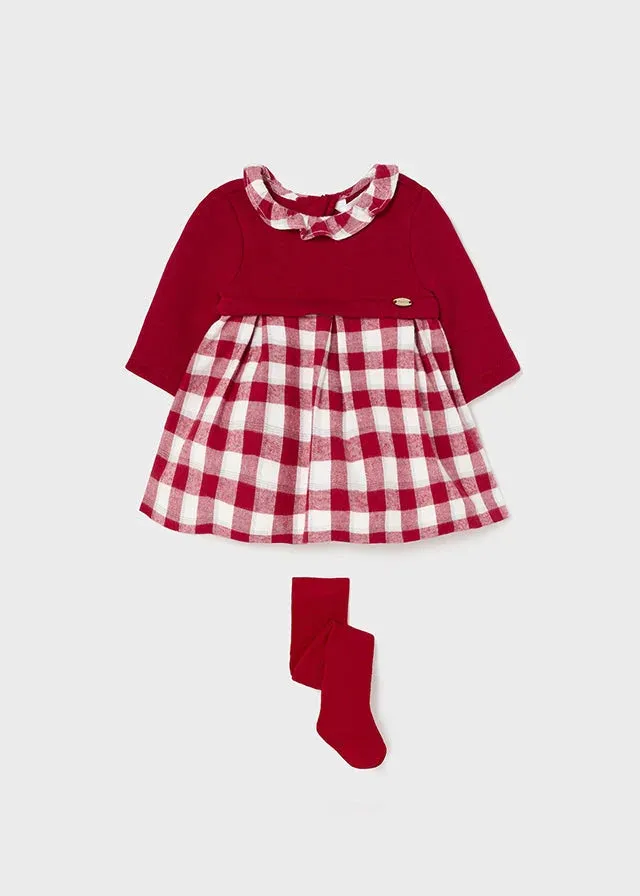 Checked Baby Girls Dress with Tights Red | Mayoral