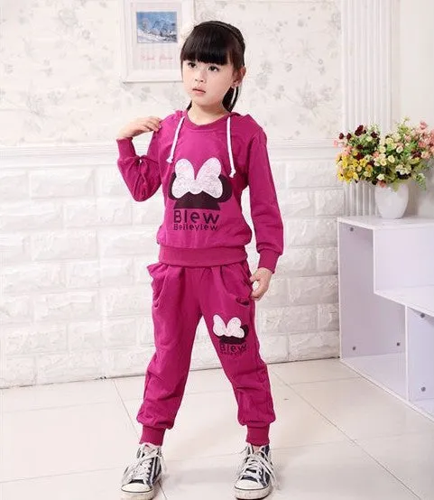 Children 2 pcs suit Cartoon girl clothing set hoodie pants autumn baby set